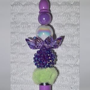 Purple Beaded Pen with Crystal Like Lotus Accents